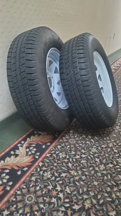 Tires & 2 Carisle boat rims. Balanced load range C & D (1 of each unfortunately). Good for load rang...