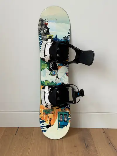 Kids flow snowboard and bindings, View more