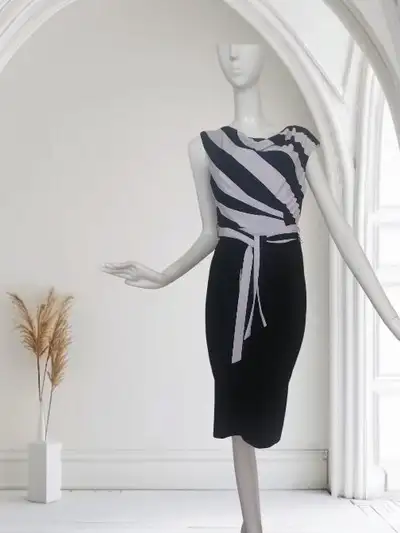 Frank Lyman Design Black and White Asymmetrical Wrap Dress size, View more