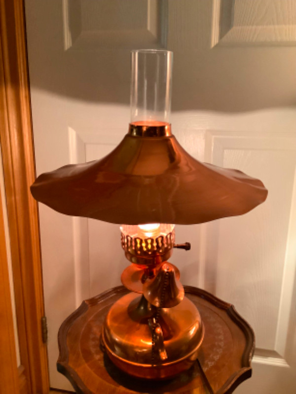 Unique MCM Solid Copper Table Lamp w Glass Chimney  in Indoor Lighting & Fans in Belleville