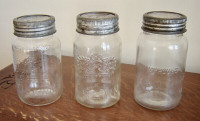 Vintage Embossed Mason Canning Jars w Glass Inserts & Zinc Rings