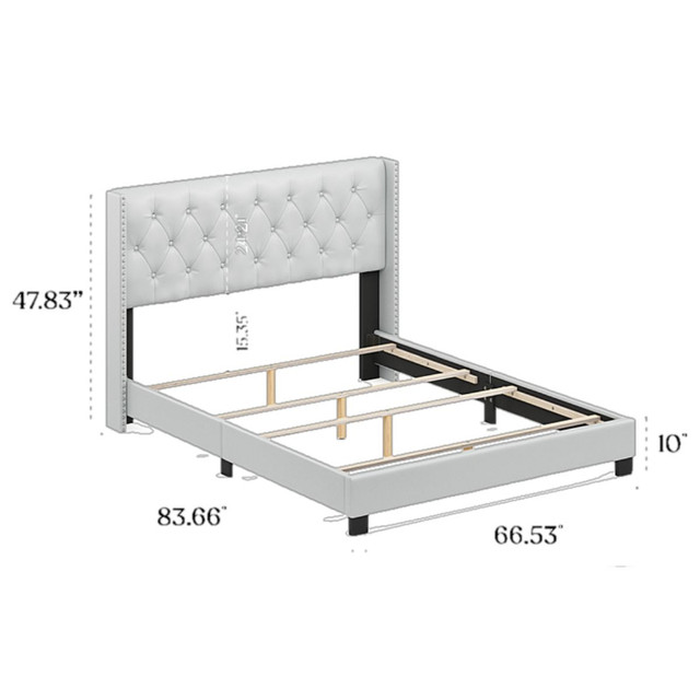 New QUEEN "White Linen" Upholstered Bed Frame with Headboard in Beds & Mattresses in North Bay - Image 2