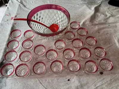 Vintage Indiana Glass Whitehall Ruby Red Punch Bowl Set, View more