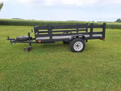 New 4x8 trailer set up for motorcycle or whatever used one trip full size spare ready for the road p...