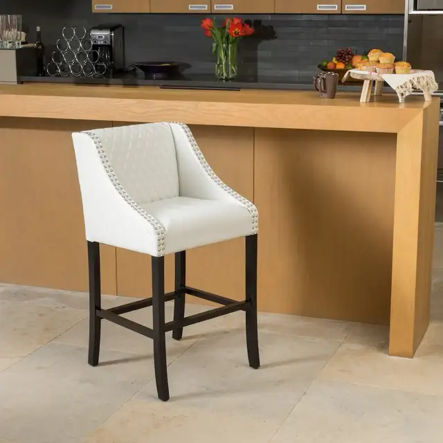 28" Ivory Leather and Wood Bar Stool in Chairs & Recliners in Markham / York Region - Image 10