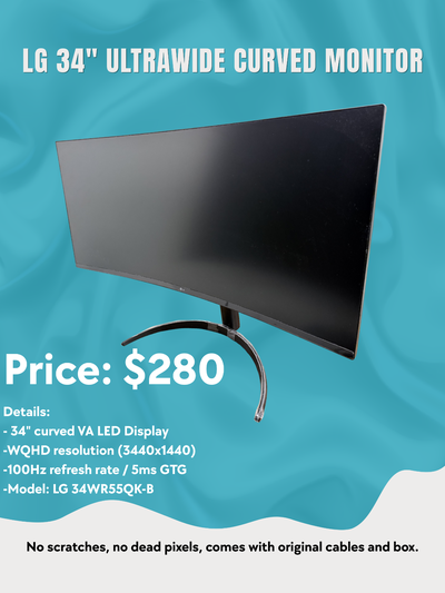 ️ LG 34” Ultrawide Curved Monitor WQHD 100Hz – Like New – Calg, View more
