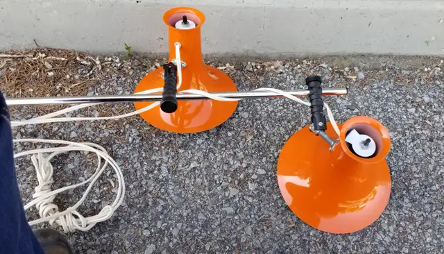 Orange chrome Cdn mcm metal floor lamp 2 adjust lights Lyskaer in Indoor Lighting & Fans in Ottawa - Image 9