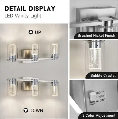 Modern 3-Light Vanity Light – Brushed Nickel with Clear Glass Sh, View more