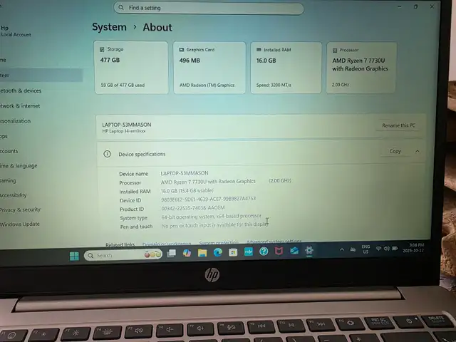 ***LAPTOP ***HP NOTEBOOK PC ***AMD RYZEN 7 ***15em0033CA **16gb in Laptops in Markham / York Region - Image 7