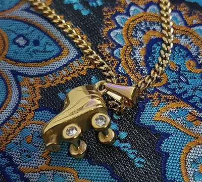 Gold Roller Skate Necklace Pendant and Chain, View more