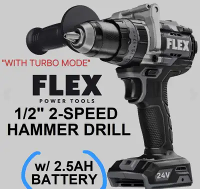 NEW FLEX 24V 1/2" 2-SPEED HAMMER DRILL WITH TURBO MODE, View more