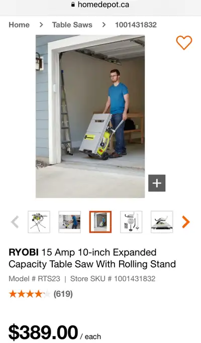 RYOBI 15 Amp 10-inch Expanded Capacity Table Saw, View more