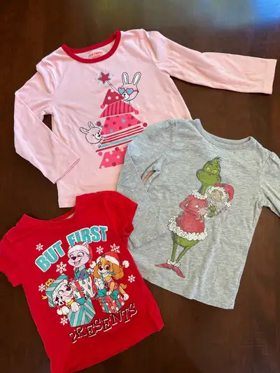Size 4T Girl’s Christmas long sleeve shirts - $6 for all - paw , View more