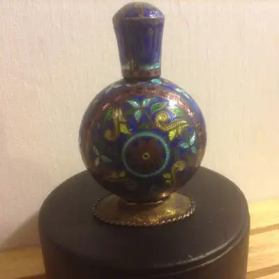 Antique Lucknow Enameled Silver Perfume Bottle Scent Flask India