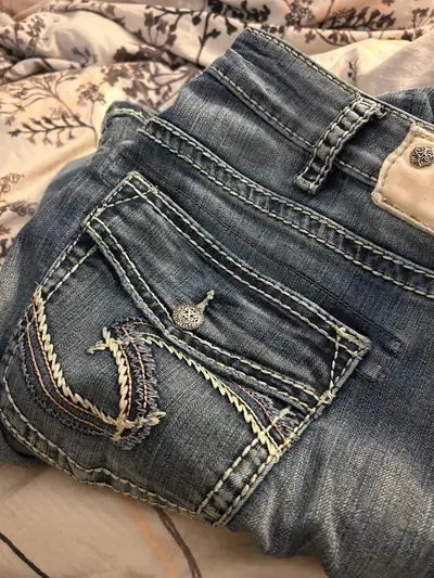 Silver denim 40 each or 60 takes both worn once each!, View more