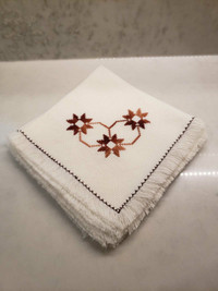 4 Cross stitch napkins/ white and brown vintage styled cloths