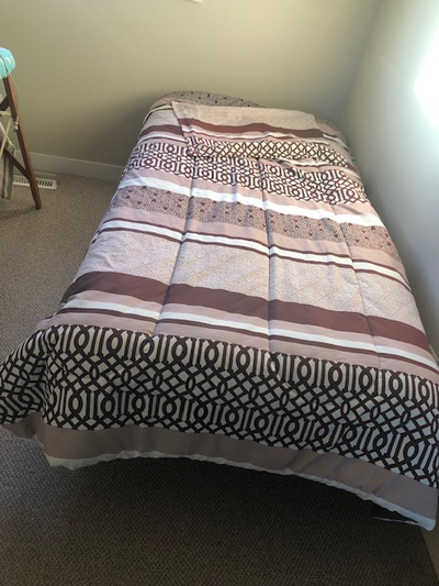 Two 2 Twin Beds - metal frame, fitted sheet, bedspread and sham, View more