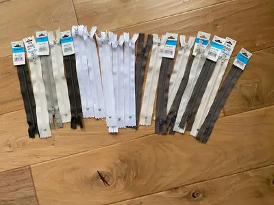 19 Assorted 7" Zippers - Taupe, Grey, Beige, White - Brand New!, View more