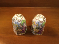 Vintage Salt & Pepper Shakers with Gold with Lady in Belle Dress