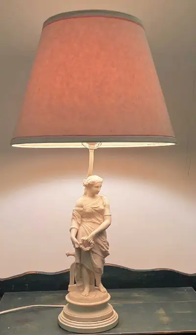 ANTIQUE 19TH CENTURY ENGLISH PARIAN WARE FIGURINE TABLE LAMP, View more