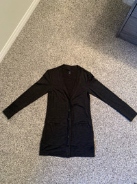 Icebreaker Merino Long Cardigan Black Sweater Women Size Medium.