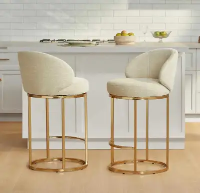 Brand-New Upholstered Swivel Counter Bar Stool with Gold Accent, View more