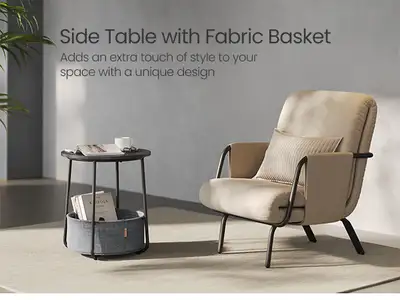 End Table, Small Bedside Table with Fabric Basket, Modern Nights, View more