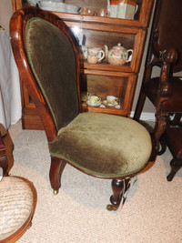 antique Victorian no arm child's chair, rosewood, new fabric