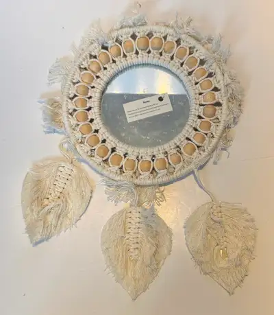 Boho macrame fringe wall mirror-new Mirror is 5.5” diameter The whole circle frame is 10” diameter