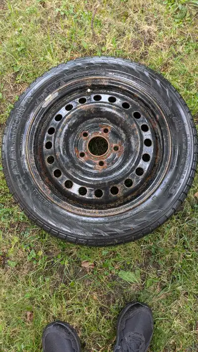 A set of four 16" steel rims with winter tires. Bolt pattern 5x114.3mm. Tires are 205/55R16. Minimal...