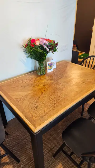 Beautiful Solid Wood Dining Table With Oak Parquet Top, View more