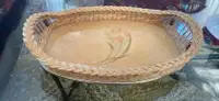  Vintage med size  MCM wicker tray with beads 