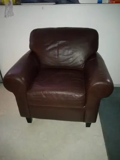 Brown Leather Armchair with Upgraded 6-Inch Legs – Hardly Used, View more