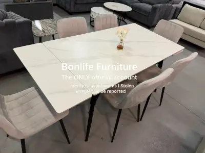 75” large extendable stone dining table set on sale , View more