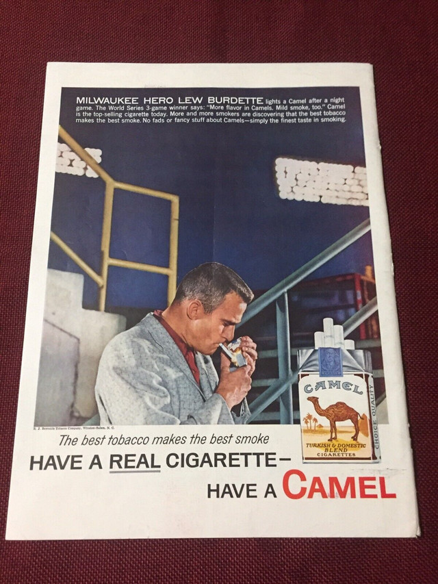 1958 Camel Cigarettes w/World Series Lew Burdette Original Ad in Arts & Collectibles in North Bay