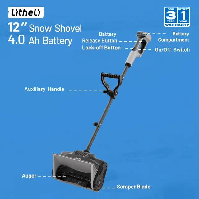 Used 20V Brushless Snow Blower, 12'' Litheli Cordless Shovel wit in Outdoor Tools & Storage in Mississauga / Peel Region - Image 8