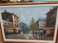 Large size city scenery oil painting, signed