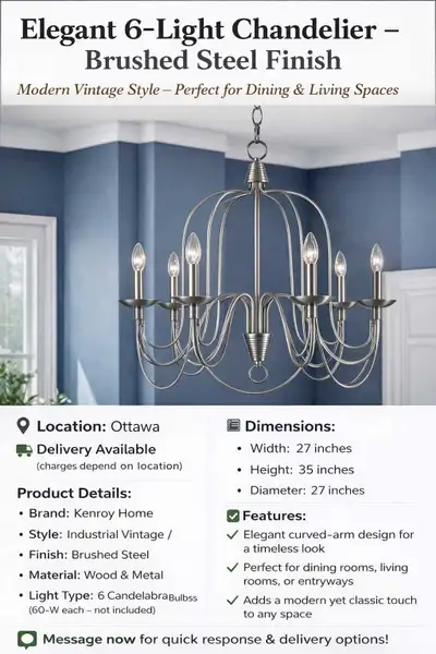 Traditional 6Light Chandelier 27 Inch Ext 27 Inch Width 35 Inch , View more