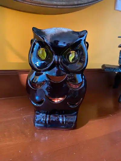 Vintage Brown Ceramic Owl Tealight Candle Patio Lantern Marble