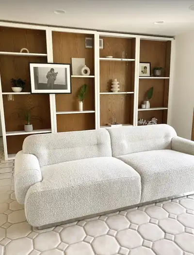 CB2 Boucle White Couch Modern 3 Seater Sofa Designer Contemporar, View more