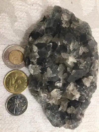 Green Fluorite Crystal with Mercedes Calcite, China, View more