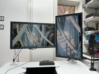 NEC 4k 27" 4K Monitors with Arms and Hub.