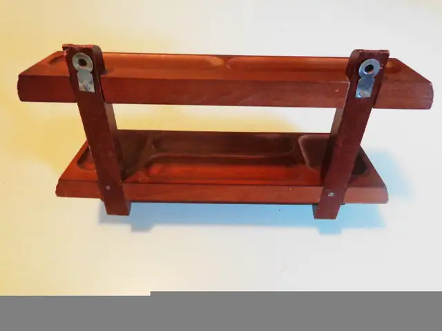 VINTAGE ! WOODEN  WALNUT WALL TIE RACK WITH 2 SHELVES in Storage & Organization in Guelph - Image 4