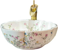 Ceramic Bathroom Vessel Sink Bowl White Color Art Above Counter