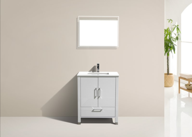 Anziano 30′′ High Gloss White Vanity include Quartz Countertop a in Cabinets & Countertops in Calgary - Image 4