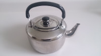 Stove top kettle, stainless steel, holds over 3L, like new.