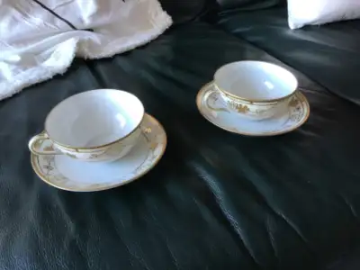 Nippon China cups & saucers, hand painted, View more