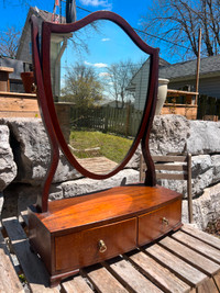 Antique English Mahogany vanity with mirror and two draws.