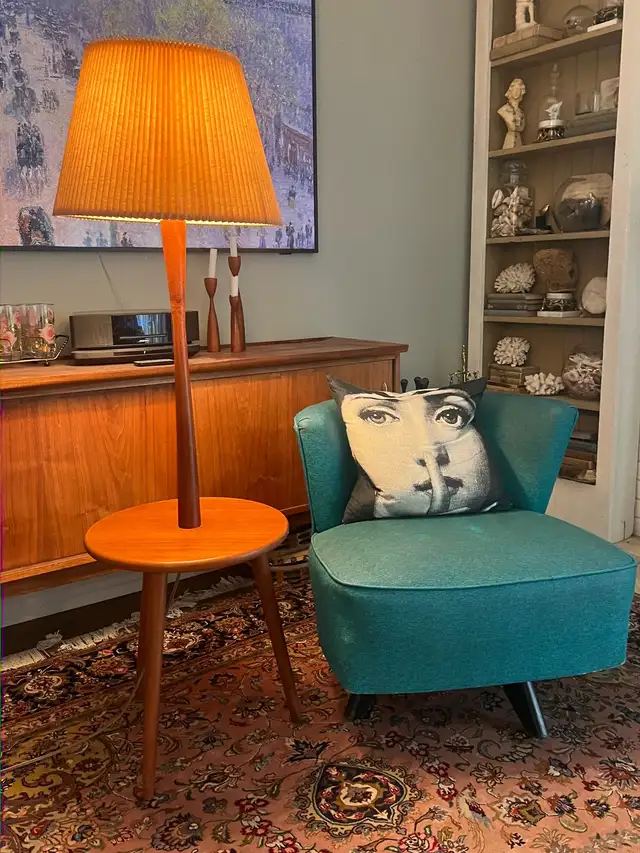 Vintage Solid Teak MCM Floor Lamp 