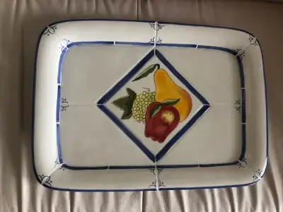 Hand painted ceramic rectangular serving platter, 1997, View more